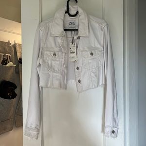 Zara white cropped jean jacket